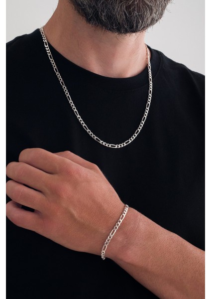 925 Ayar Gümüş Zincir 5mm Figaro Kolye Bileklik Set modelleri