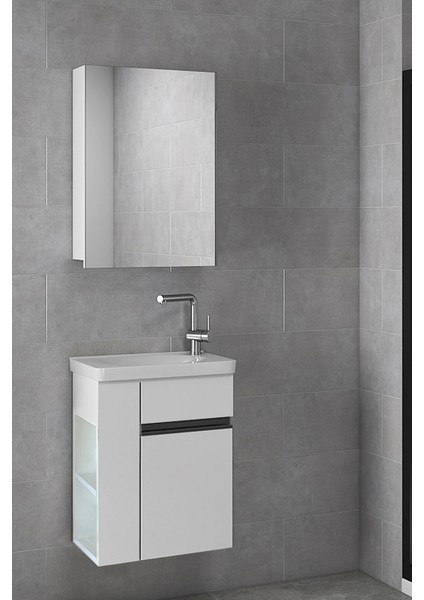 Alfa Banyo Miniço-Raflı Sb-Ebeveyn 50 cm x 32 cm Ayna Dolaplı Lavabolu Mdf Banyo Dolabı Seti**hazır Kurulu**