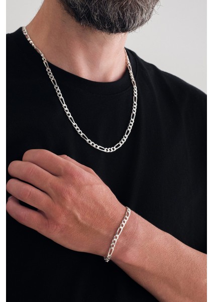 925 Ayar Gümüş Zincir 5mm Figaro Kolye Bileklik Set indirimleri