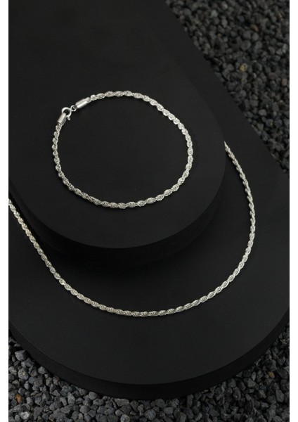 925 Ayar Gümüş Zincir 2.5mm Halat Kolye Bileklik Set fiyatları