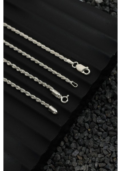 925 Ayar Gümüş Zincir 2.5mm Halat Kolye Bileklik Set modelleri