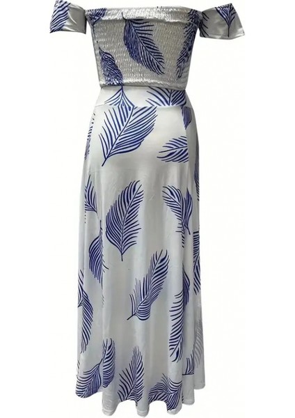 Kadın Kısa Kollu Madonna Yaka Gipeli Yaprak Baskılı Bluz ve Etek Süprem Takım indirimleri