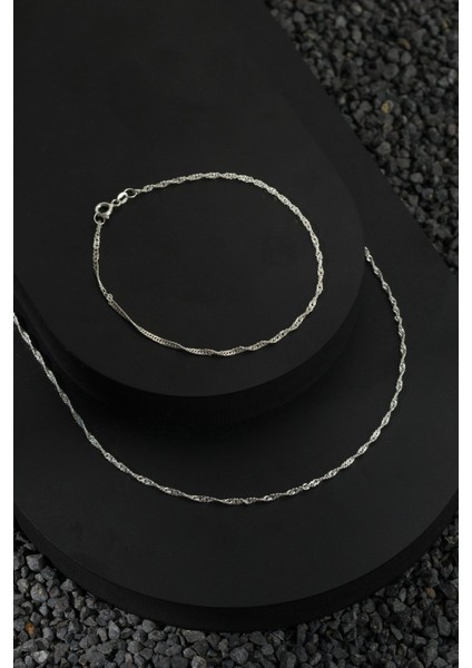 925 Ayar Gümüş Zincir 1.5mm Singapur Kolye Bileklik Set fiyatları