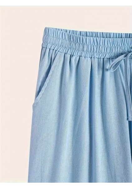 Kadın Paçası Güpür Detay Beli Lastikli Keten Pantolon indirimleri