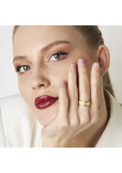 Üç Sıralı Taşlı Yuvarlak Model Yüzük indirimleri