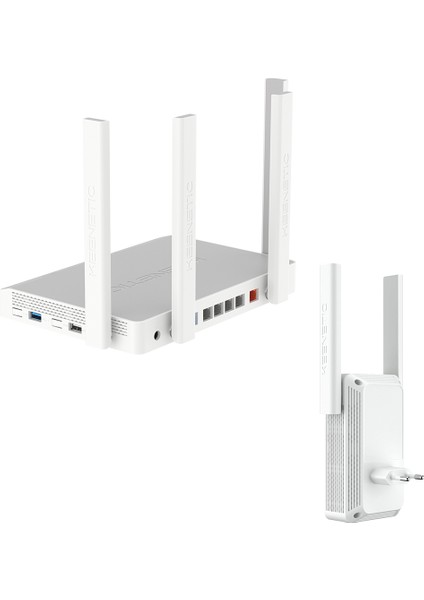 Titan AX3200 Mesh Wifi 6 Multi-Gigabit Yönetilebilir Fiber Router ve Keenetic Buddy 6 AX3000 Kablosuz Menzil Genişletici, Wi-Fi Mesh, Repeater, Range Extender, Access Point 2'li Kit