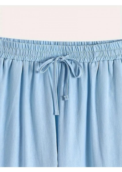Amoricgiyim Kadın Paçası Güpür Detay Beli Lastikli Keten Pantolon