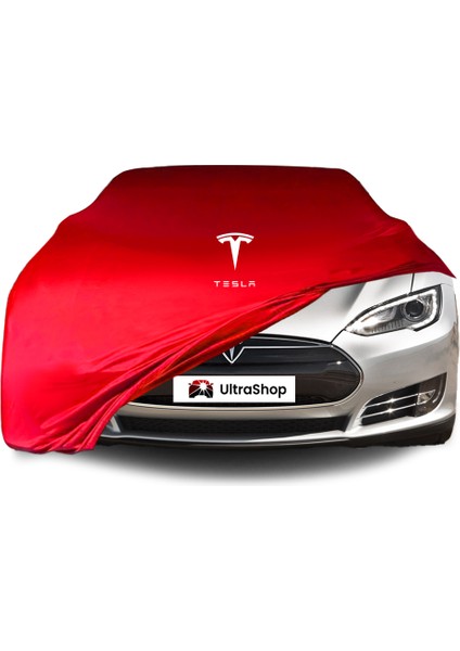 Ultra Shop Tesla Model S (2021-) Araba Brandası Kırmızı Kumaş Penye Toz Geçirmez Araba Garaj Brandası