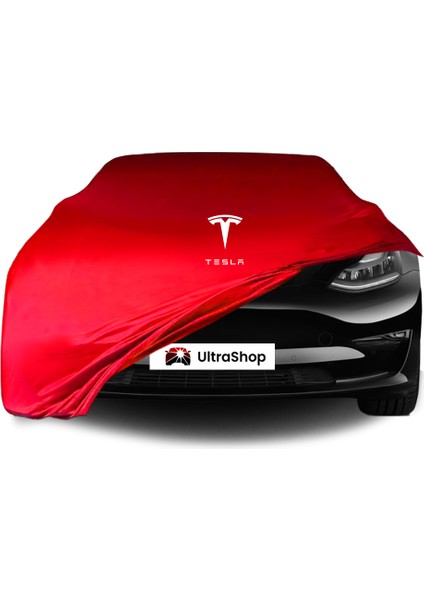 Ultra Shop Tesla Model 3 (2017-2020) Araba Brandası Kırmızı Kumaş Penye Toz Geçirmez Araba Garaj Brandası