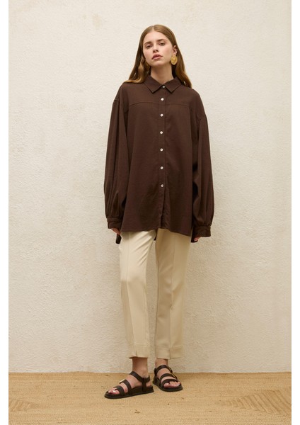 Pamuklu Balon Kol Gömlek Kahverengi fiyatları