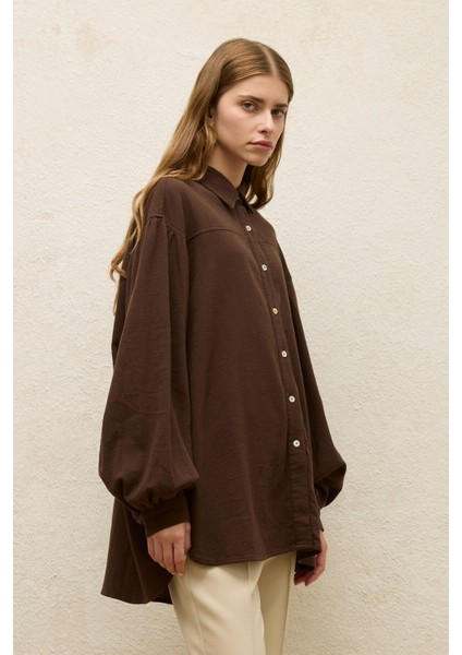 Pamuklu Balon Kol Gömlek Kahverengi fırsatları