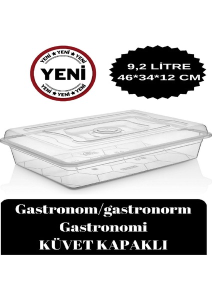 Gastronom/gastronorm Küvet Şeffaf Kapaklı Gastronomi Küveti Çok Amaçlı Tekne 9,2 Lt  gastronom küvet Ekmek Pizza Pide Hamur Teknesi gastronom küvet