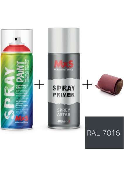 Sprey+Astar Premium Özel Yapım Akrilik Sprey Boya Seti 400 ml (Araba-Metal-Plastik-Ahşap) + Zımpara