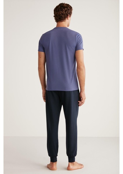 Erkek Kısa Kol Indigo Pijama Takım C1T1N7OM