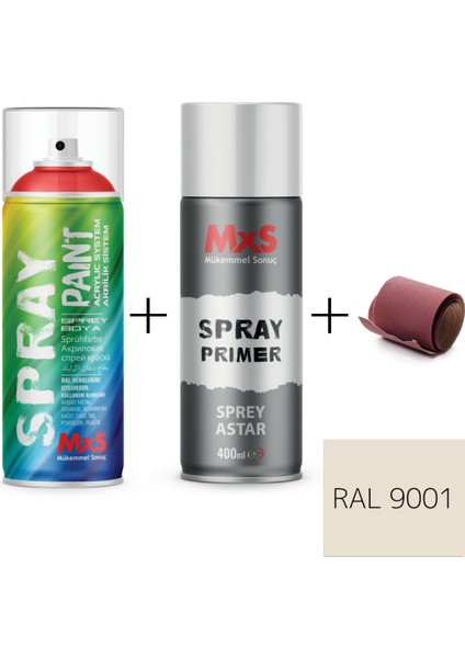 Sprey+Astar Premium Özel Yapım Akrilik Sprey Boya Seti 400 ml (Araba-Metal-Plastik-Ahşap) + Zımpara