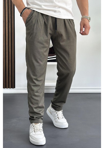 Erkek Beli Lastikli Double Paça Jogger Pantolon Yeşil Edw145