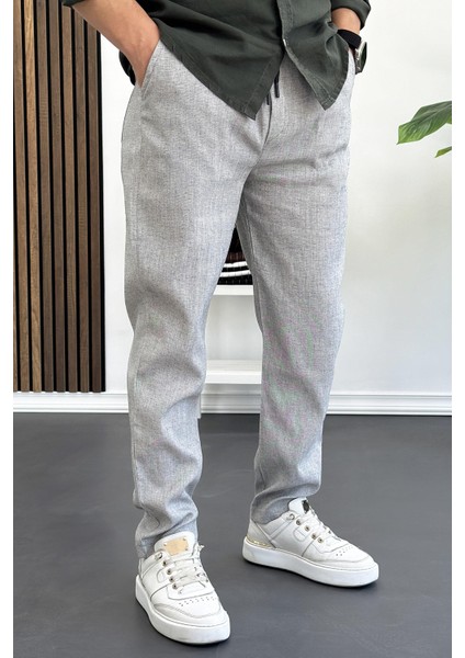 Erkek Slim Fit Beli Lastikli Jogger Pantolon Gri EDW140