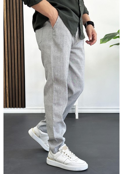 Erkek Slim Fit Beli Lastikli Jogger Pantolon Gri EDW140