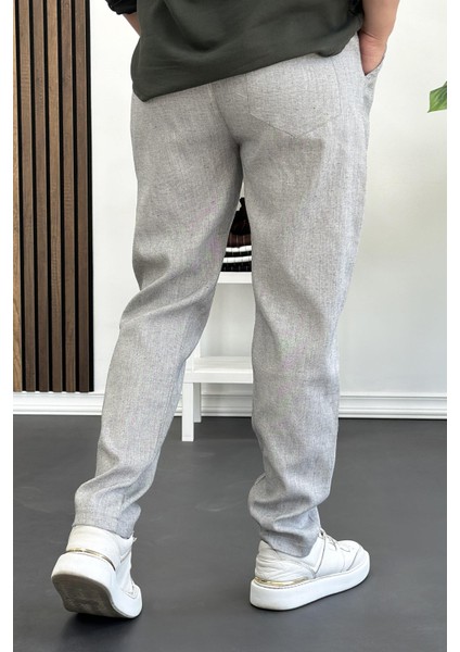 Erkek Slim Fit Beli Lastikli Jogger Pantolon Gri EDW140