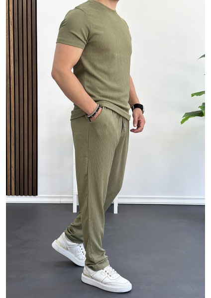 Erkek Slim Fit Tişört Pantolon Takım Yeşil Edw079