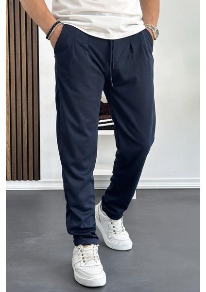 Erkek Beli Lastikli Double Paça Jogger Pantolon Lacivert EDW145