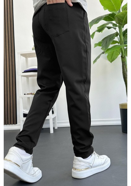 Erkek Slim Fit Beli Lastikli Jogger Pantolon Siyah EDW140