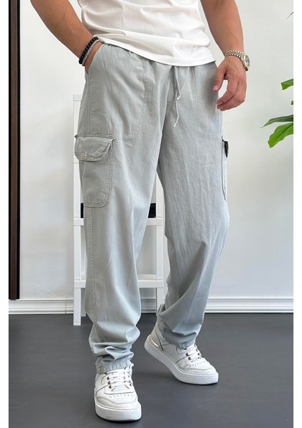 Erkek Baggy Kalıp Kargo Cepli Pantolon Gri EDW131