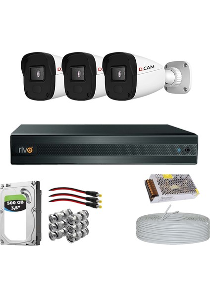 Rivo Dcam 6 Kameralı 40 Metre Gece Görüşlü Set 1 Tb 7/24 HDD