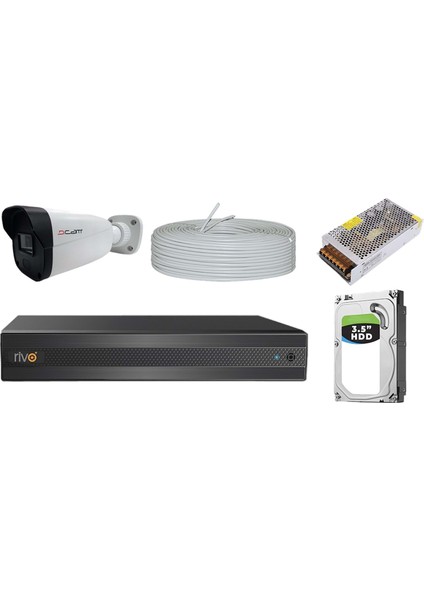 Rivo Dcam 6 Kameralı 40 Metre Gece Görüşlü Set 1 Tb 7/24 HDD