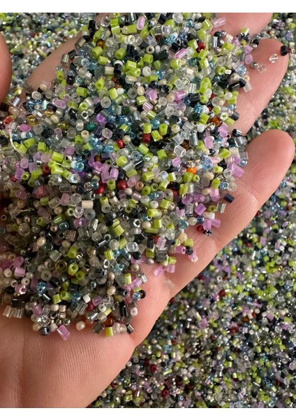 356 gr Renkli Karışık Kum Bonccuk Oya Yazma Boncuğu