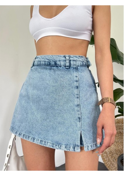 Fav Style Kadın Denim Arkası Çift Cepli Mini Şort Etek