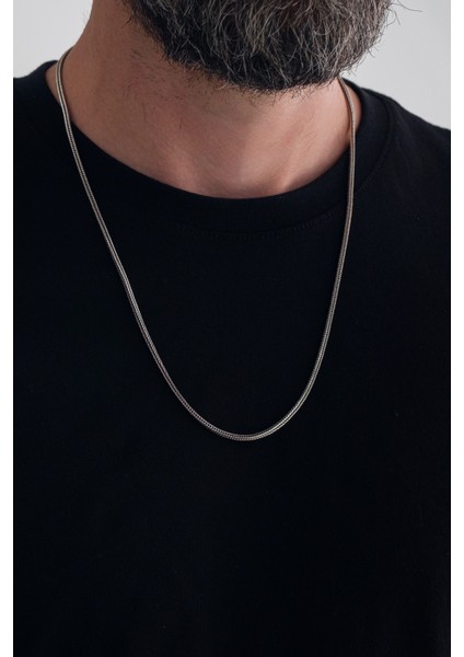 925 Ayar Gümüş Zincir 2mm Oksitli Tilki Kuyruğu Kolye