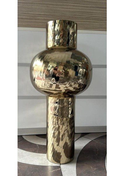 Ava Cylınder Cross Texture Gold Vase 35X35X70 cm