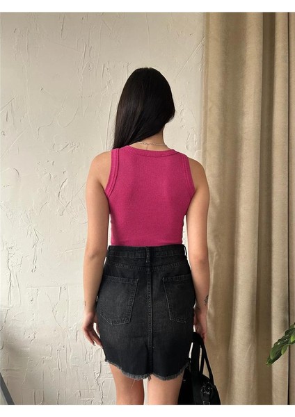 Kadın Halter Yaka Geniş Biye Crop Kaşkorse Atlet Bluz