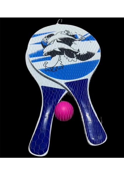 Beach Ball Ahşap Plaj Tenis Raketi ve Kaliteli Top Fileli Set (2 Raket + 1 Top)
