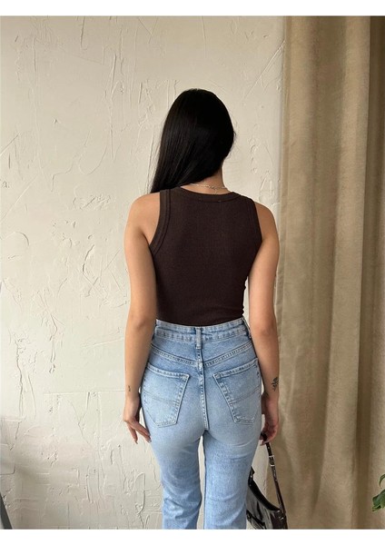 Kadın Halter Yaka Geniş Biye Crop Kaşkorse Atlet Bluz