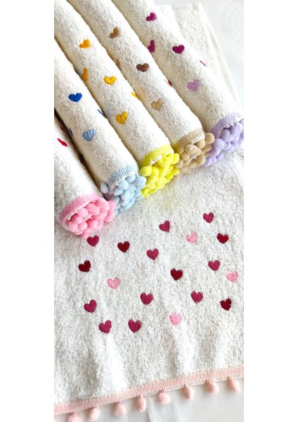 (6'lı Set) Çeyizlik Kalp Nakışlı Ponponlu Bukle Lüks Havlu Seti 30X50 Cm. indirimleri
