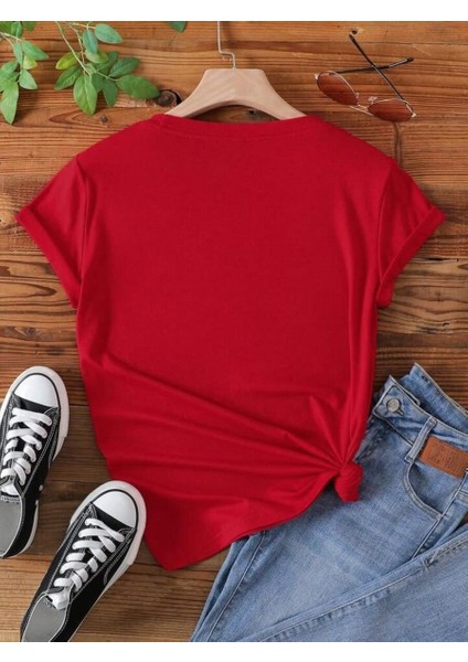 Stıl-X Kalpler Baskılı Bisiklet Yaka, %100 Pamuklu Kadın Tshırt fiyatları