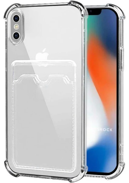 Apple iPhone X Kılıf Darbe Emici Köşe Korumalı Kartlıklı Cüzdanlı Silikon Kapak