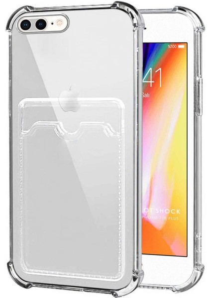 Apple iPhone 8 Plus Kılıf Darbe Emici Köşe Korumalı Kartlıklı Cüzdanlı Silikon Kapak
