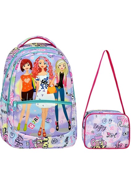 Ilkokul Girl Desenli Kız Çocuk Ilkokul Çantası + Beslenme Çantası