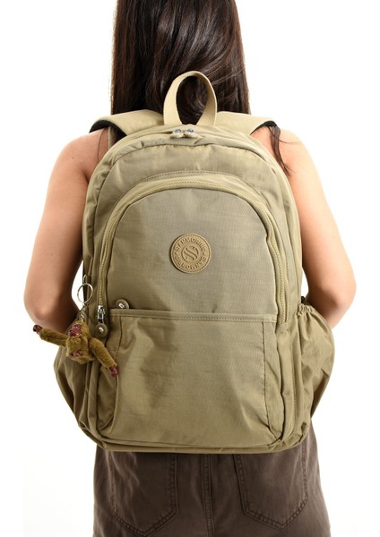 Sanmorris Unisex Suya Dayanıklı Krinkıl Kumaş Çok Gözlü Büyük Boy Okul ve Sırt Çantası