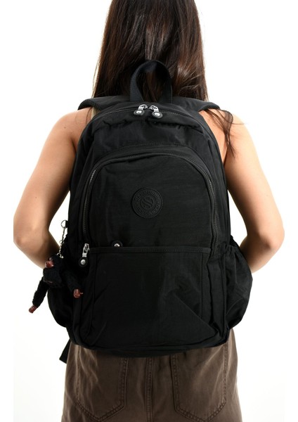 Sanmorris Unisex Suya Dayanıklı Krinkıl Kumaş Çok Gözlü Büyük Boy Okul ve Sırt Çantası