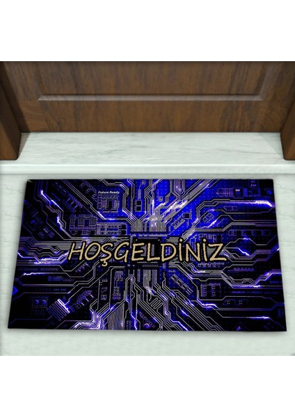 Elektronik Kart Desenli Dekoratif Kapı Önü Paspası No: 1062