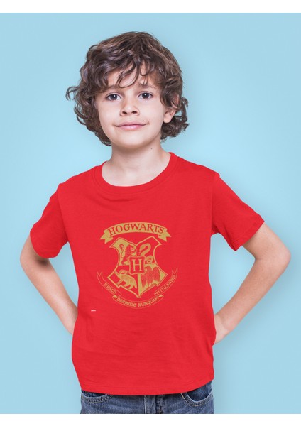 Harry Potter Hogwarts Baskılı Bisiklet Yaka Çocuk Tshırt