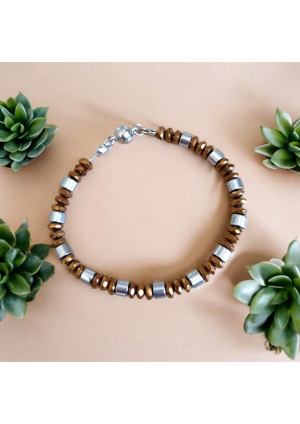 Hematit Bileklik Mıknatıs Klipsli Bileklik Doğal Taş Renk Atmaz Kararmaz