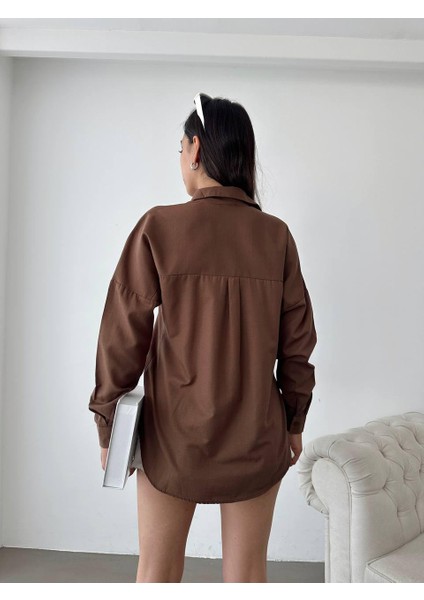 Kadın Uzun Kollu Düşük Omuz Oversize Gömlek