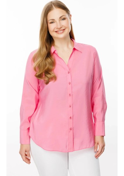 Kadın Düğmeli Uzun Kol Gömlek 1534 Pink fırsatları