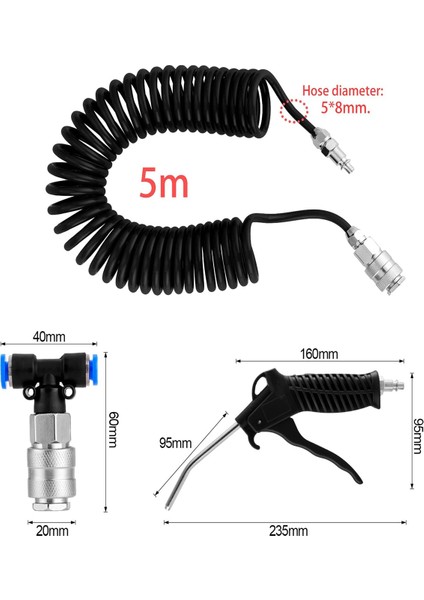 Tır Kamyon Minibüs Kompresör 5 Metre Hava Hortumu ve Tabancası Bağlantı Elemanı Set