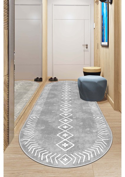 Makinede Yıkanabilir Kaymaz Taban Leke Tutmaz Oval Yolluk Ev Dekorasyonu Için Gri Kesme Yolluk